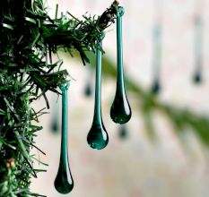 Dark Green Glass Chandelier Drop Ornaments - Christmas Tree Ornaments - Set of 20